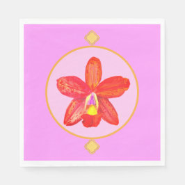 Orange Red Orchid Papper Napkins Pappersservett