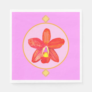 Orange Red Orchid Papper Napkins Pappersservett