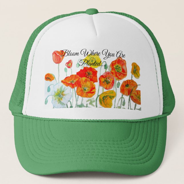 Orange Red Poppy Blommar Där Du Är Planterad Keps (Framsida)