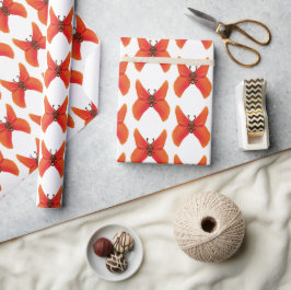 Orange Red Poppy Butterfles med ditt namn Presentpapper