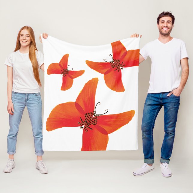 Orange Red Poppy Butterflies med tre Namn Fleecefilt (På plats)