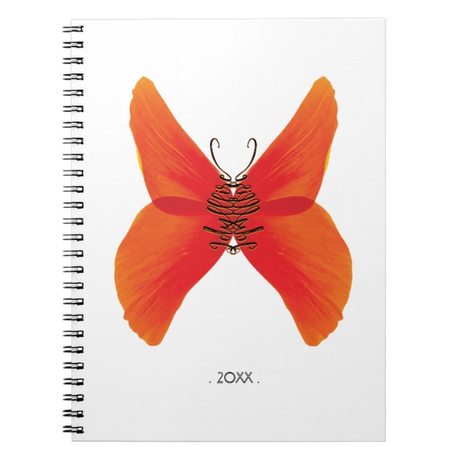 Orange Red Poppy Butterfly med ditt namn Anteckningsbok (Framsidan)