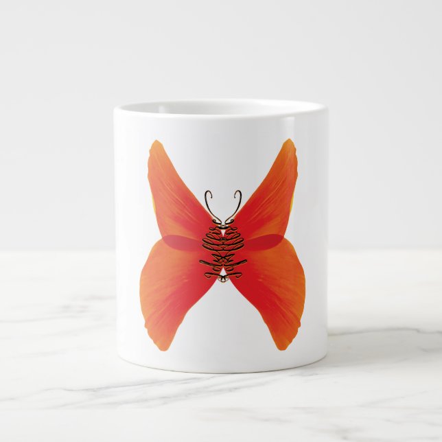 Orange Red Poppy Butterfly med ditt namn Jumbo Mugg (Framsidan)