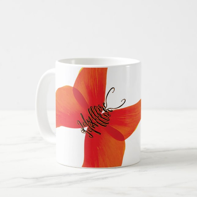 Orange Red Poppy Butterfly med ditt namn Kaffemugg (Framsida vänster)