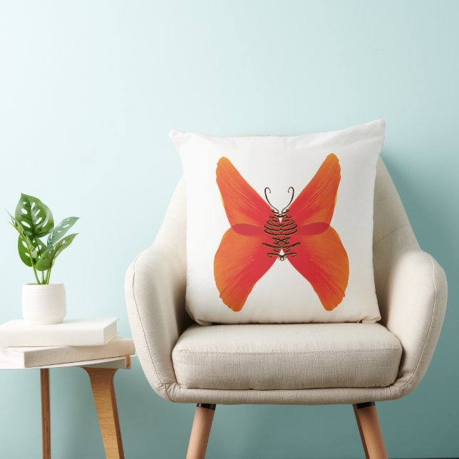 Orange Red Poppy Butterfly med ditt namn Kudde (Stol)