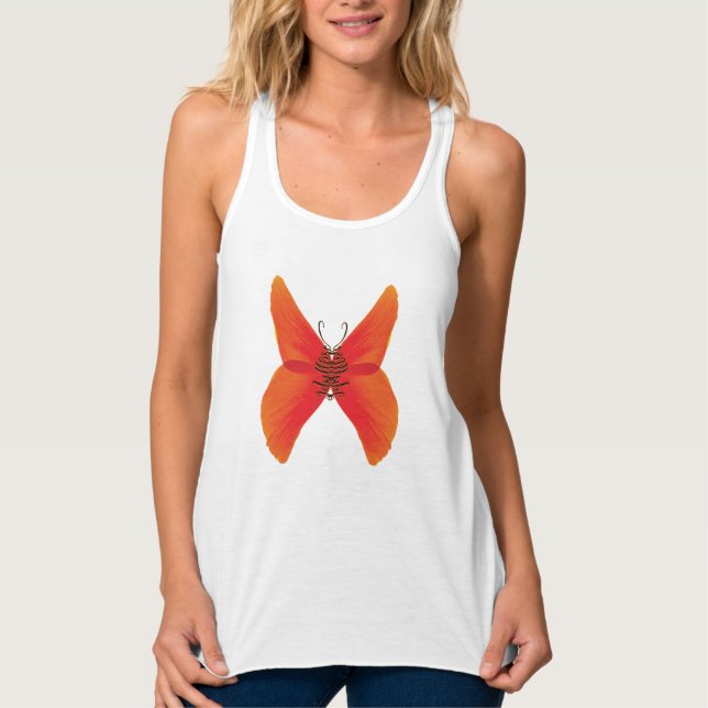 Orange Red Poppy Butterfly med ditt namn Linne Med Racerback (Framsida)