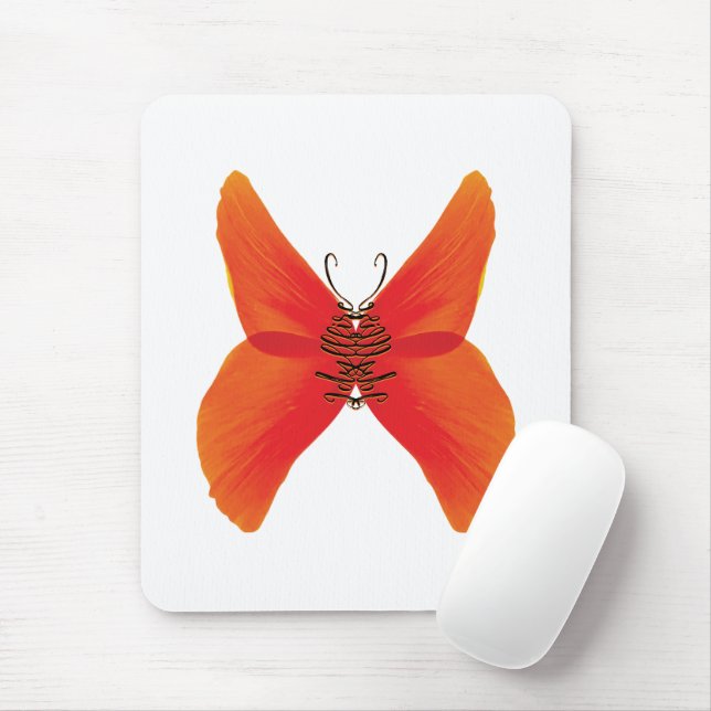 Orange Red Poppy Butterfly med ditt namn Musmatta (Med mus)