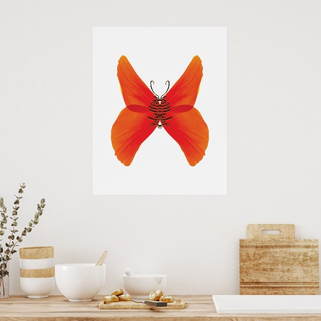 Orange Red Poppy Butterfly med ditt namn Poster (Kök)