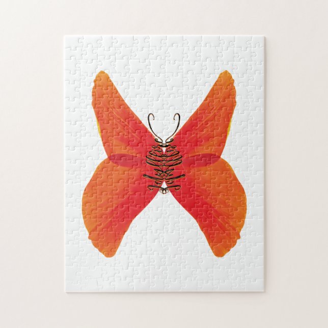 Orange Red Poppy Butterfly med ditt namn Pussel (Vertikal)
