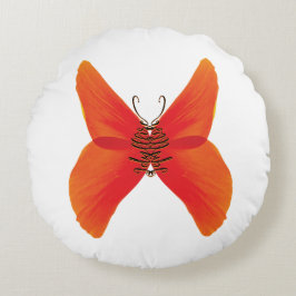 Orange Red Poppy Butterfly med ditt namn Rund Kudde