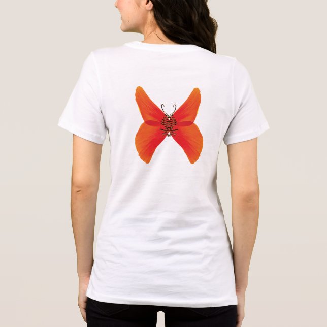 Orange Red Poppy Butterfly med ditt namn T Shirt (Baksida)