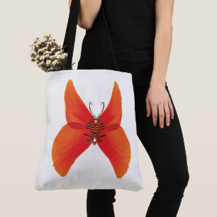 Orange Red Poppy Butterfly med ditt namn Tygkasse