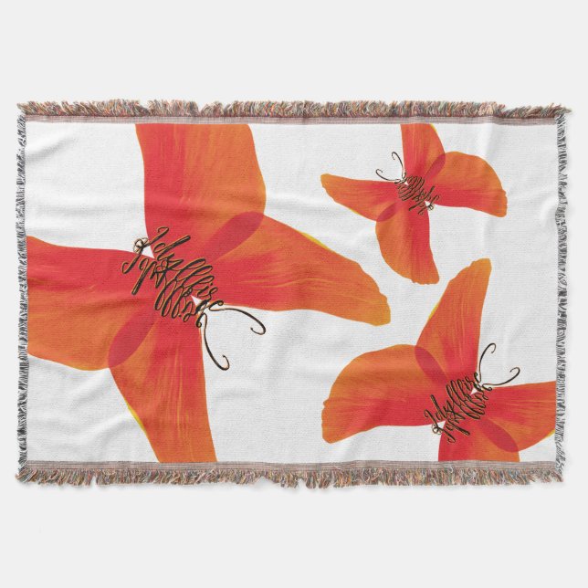 Orange Red Poppy Butterlies med ditt namn Filt (Framsidan)