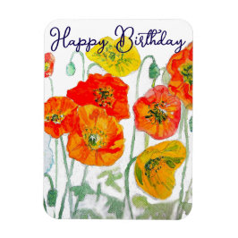 Orange Red Poppy Flower Mönster Grattis på födelse Magnet