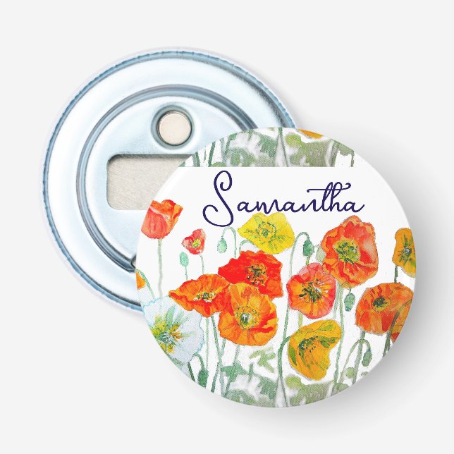 Orange Red Poppy Flower Mönster Tack Flasköppnare (Framsidan)