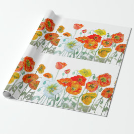 Orange Red Poppy Flower Mönster Watercolor Bröllop Presentpapper