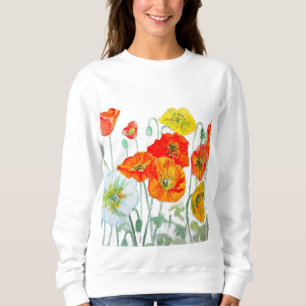 Orange Red Poppy Flower Mönster Watercolor T Shirt