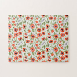 Orange Red Poppy Flowers Watercolor Pussel
