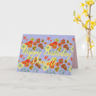Orange Red Poppy Poppies Lila Grattis på födelseda Kort