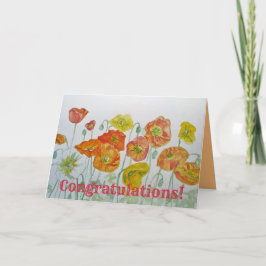 Orange Red Poppy Watercolor Grattiss Card Kort