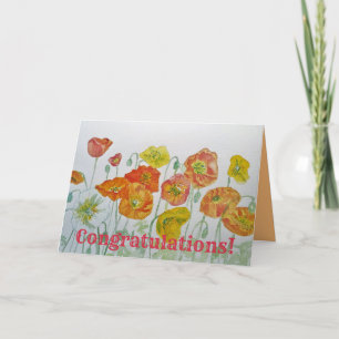 Orange Red Poppy Watercolor Grattiss Card Kort