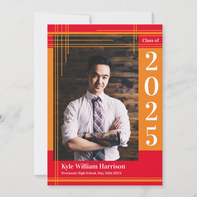 Orange Red School Färg Studenten Photo Play Inbjudningar (Framsida)