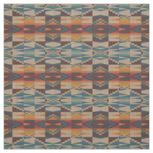 Orange Red Teal Blue Brown Aztec Mosaic Mönster Tyg