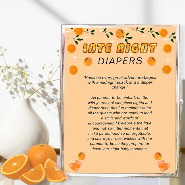 Orange Redot Baby Shower Roligt Late Night Diaper Poster (Skapare uppladdad)