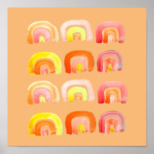 Orange regnbåge, söt retro art poster
