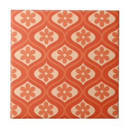 Orange retro 70-tals blomma på ogee-mönster kakelplatta
