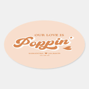 Orange Retro 70s Boho Popcorn Wedding Favor Ovalt Klistermärke