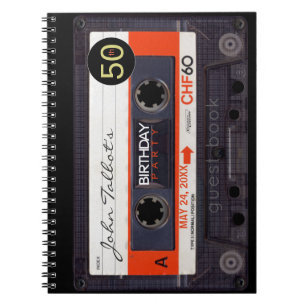 Orange Retro Audiotape 50 års GuestBook NB Anteckningsbok