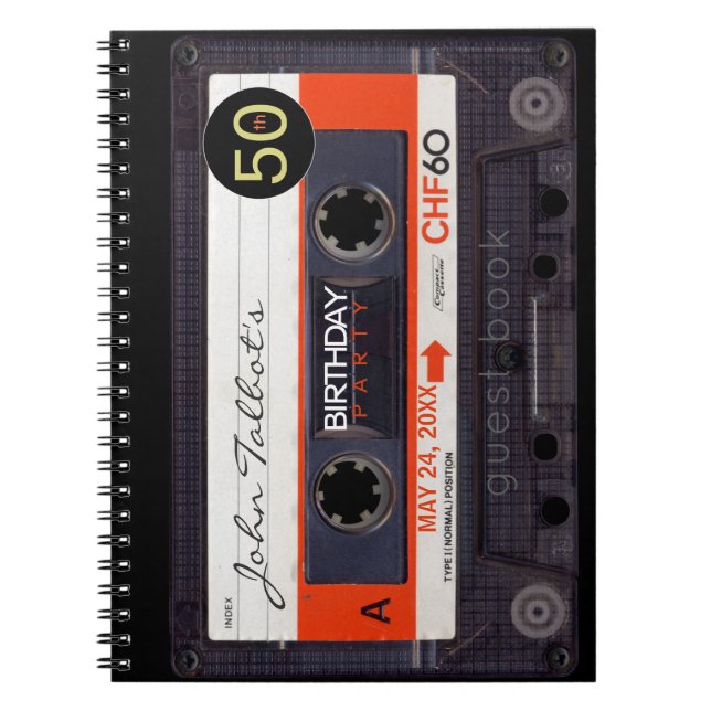 Orange Retro Audiotape 50 års GuestBook NB Anteckningsbok (Framsidan)