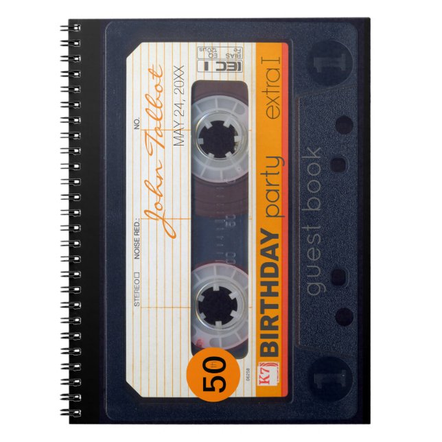 Orange Retro Audiotape 50-årsdag Guestbook N2 Anteckningsbok (Framsidan)