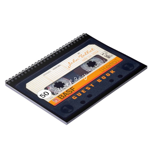 Orange Retro Audiotape 50-årsdag GuestBook NB Anteckningsbok Med Spiral (Vänstra Sidan)