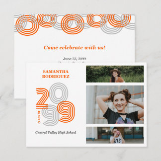 Orange Retro Big Numbers 3-Photo Studenten Inbjudningar