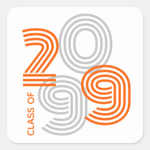 Orange Retro Big Numbers klass för Fyrkantigt Klistermärke