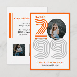 Orange Retro Big Numbers Studenten Photo Inbjudningar