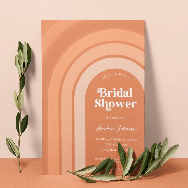Orange Retro Boho Regnbåge Bröllopsdusch för Brud Inbjudningar (Skapare uppladdad)