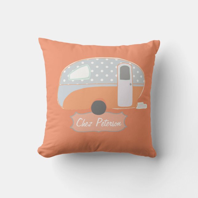 Orange Retro Caravan Kudde (Framsida)