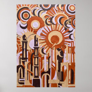 Orange Retro Cirklar Abstrakt Affisch