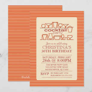 Orange Retro Cocktail-Födelsedagsfest Inbjudningar