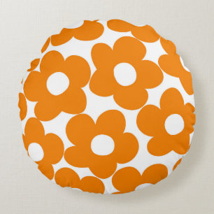 Orange Retro-Daisy #1 #decor #art Rund Kudde