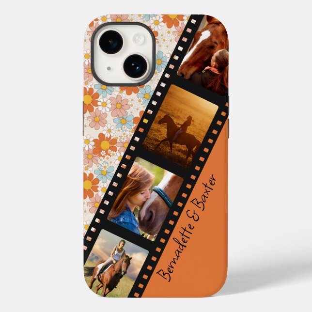 Orange Retro Daisy 4 Photo Horse Collage Namn (Baksida)