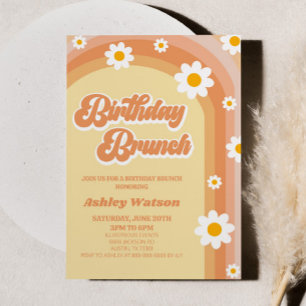 Orange Retro Daisy Flower Birthday Brunch Party Inbjudningar