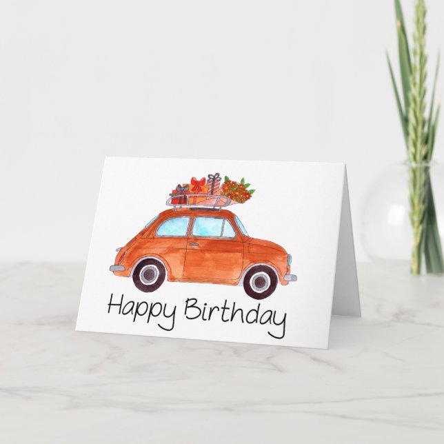 Orange Retro Fiat 500 födelsedag Kort (Framsida)