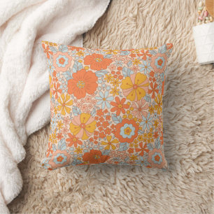 Orange Retro Flower Mönster Kudde