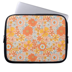 Orange Retro Flower Mönster Laptop Fodral