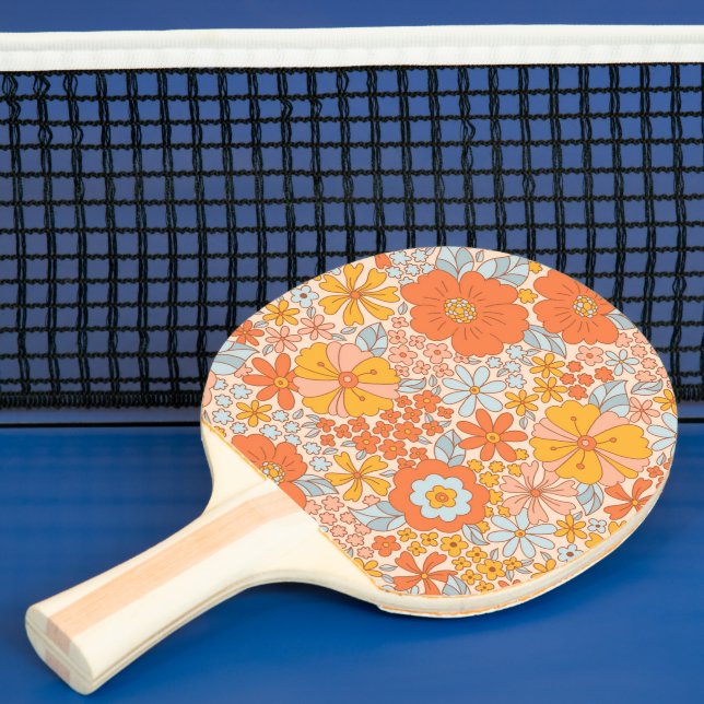 Orange Retro Flower Mönster Pingisracket (Insitu)