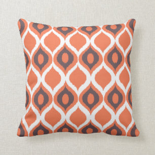 Orange Retro Geometric Ikat Tribal Print Mönster Kudde